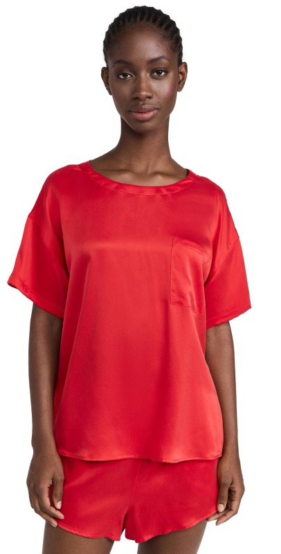 Lunya Washable Silk Tee Shorts Set Carmine Red