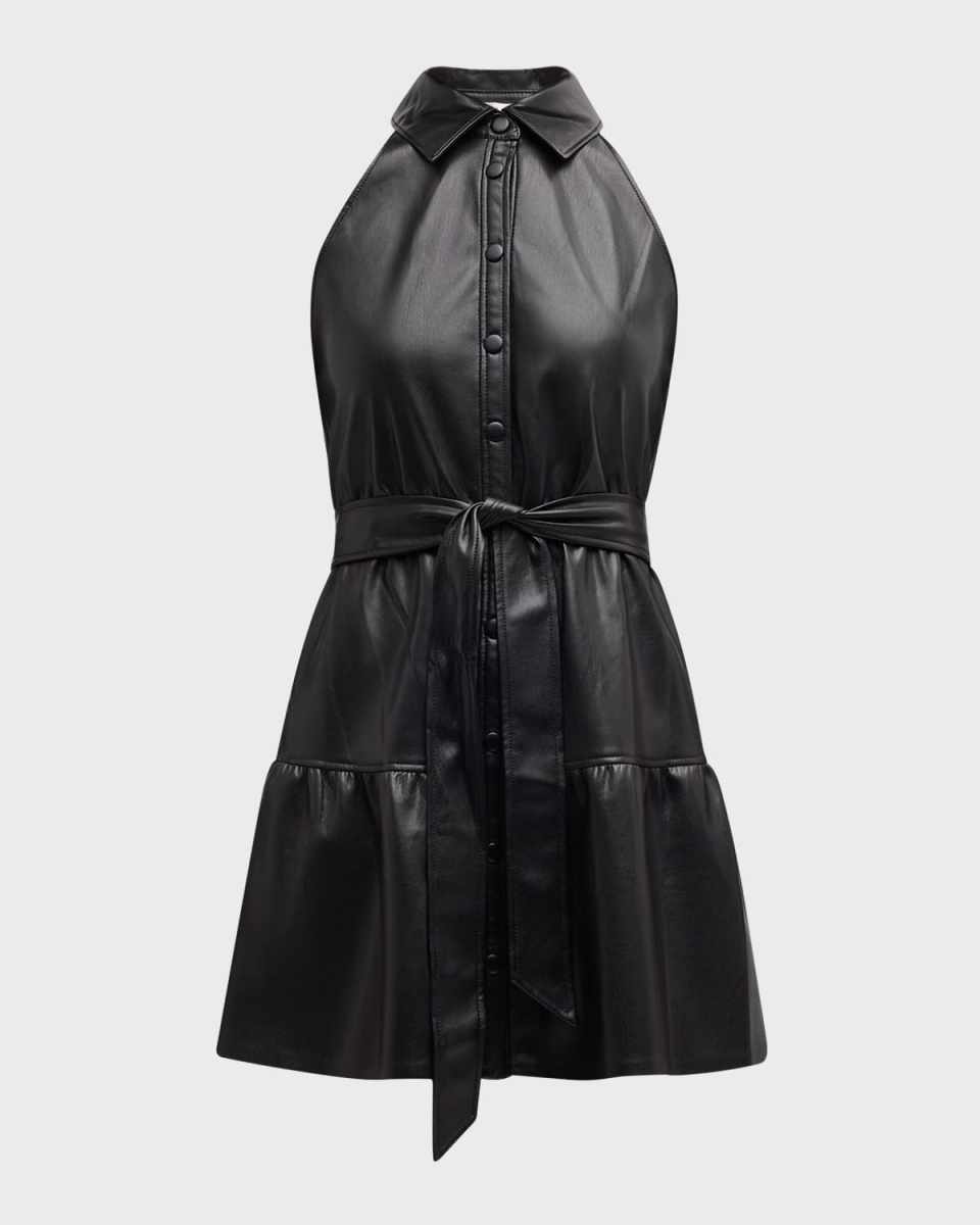 Miranda Vegan Leather Tiered Mini Dress with Belt