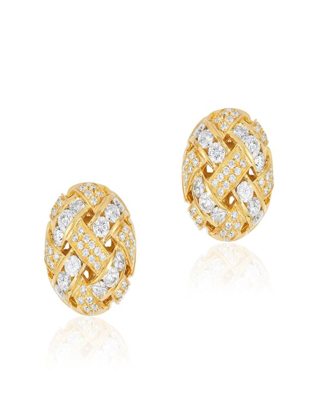 18K Yellow Gold Diamond Weave Earrings