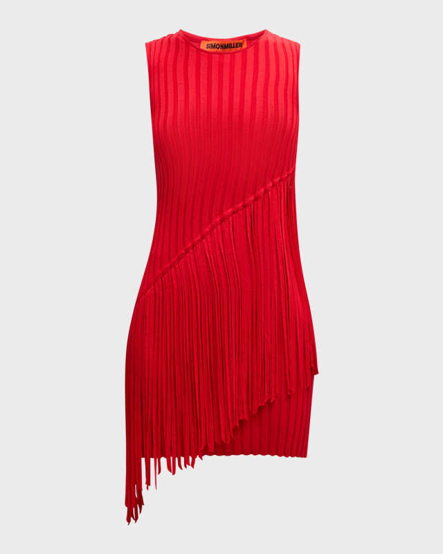 Spiral Sleeveless Fringe Mini Knit Dress
