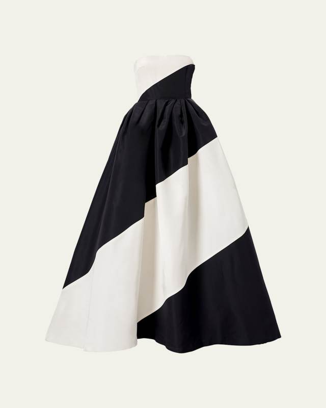 Strapless Colorblock Stripe Ball Gown