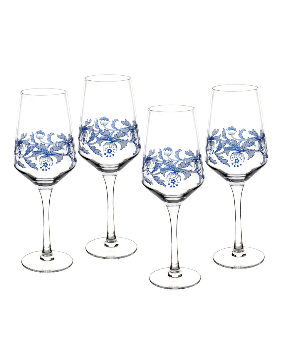 Blue Italian S/4 Wine Glasse