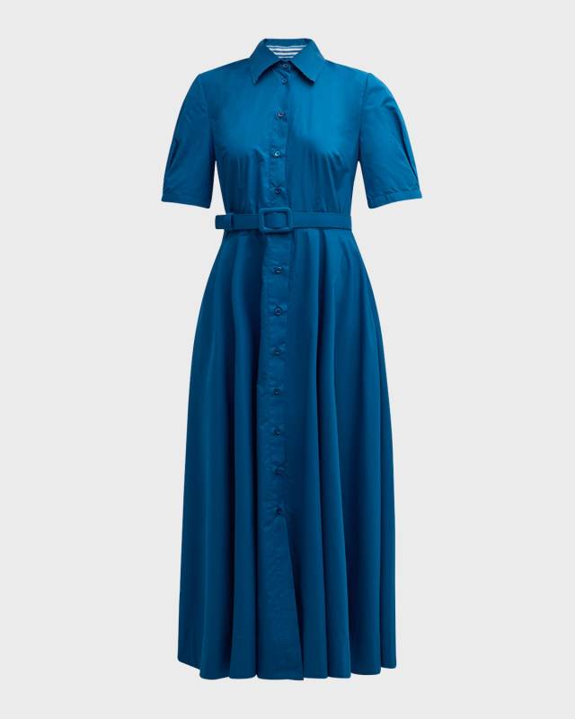 Lana Belted Puff-Sleeve Midi Shirtdress