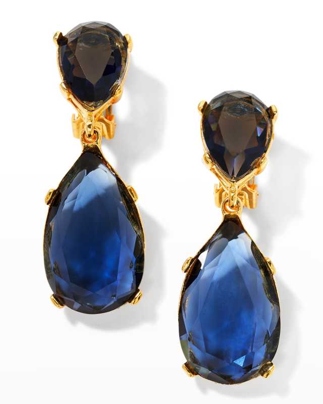 Aqua Teardrop Glass Stone Clip Earrings