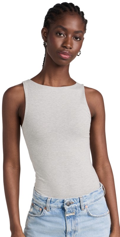 Ambitionist High Neck Tank Thong Bodysuit Grey