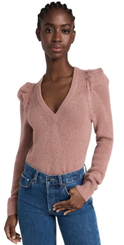 Nation LTD Lara Puff Shoulder V Neck Pullover Flush