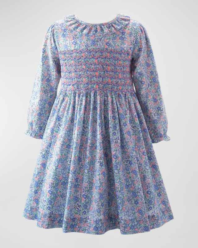 Girl's Pastel Floral-Print Smocked Dress 2-10