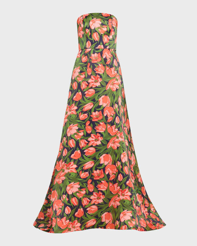 Floral Print Strapless Gown