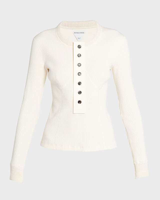 Long-Sleeve Compact Cotton Rib Jersey Henley T-Shirt