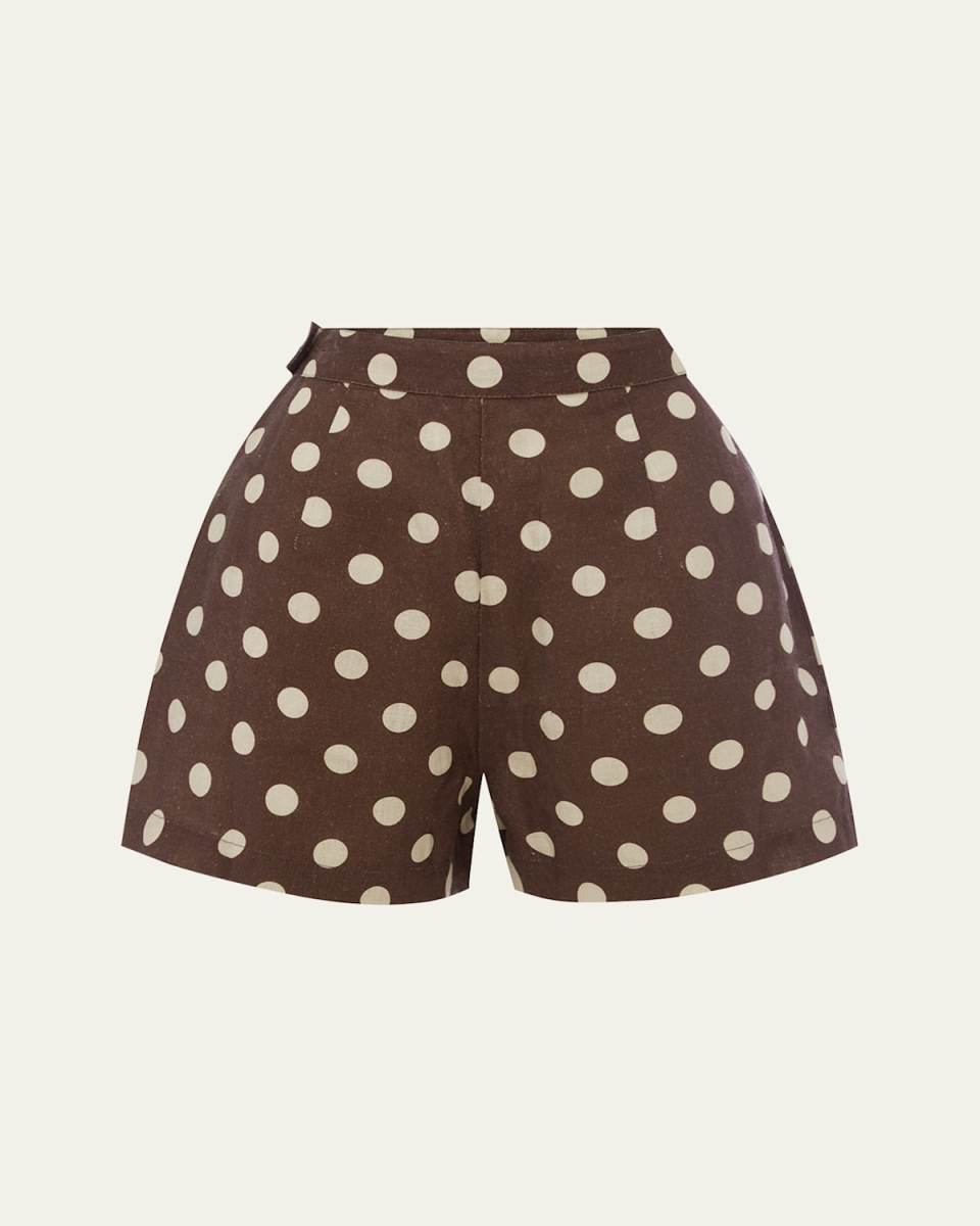 Perri Polka Dot High-Rise Linen Shorts
