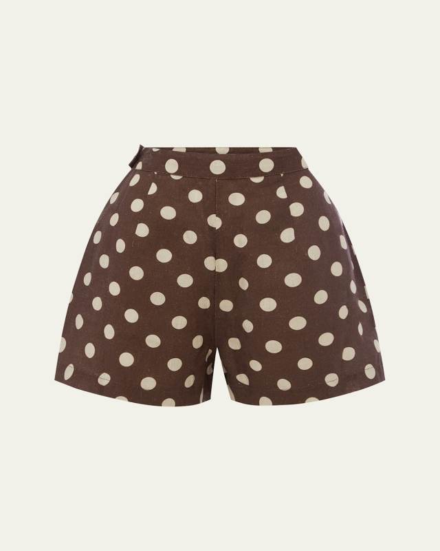 Perri Polka Dot High-Rise Linen Shorts