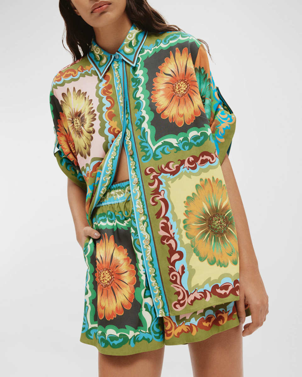 Disco Daisy Short-Sleeve Button-Front Shirt