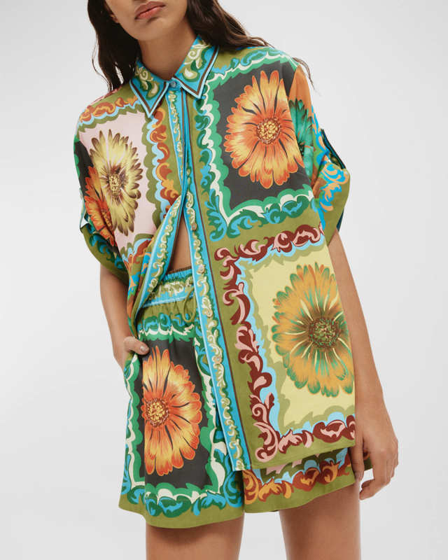 Disco Daisy Short-Sleeve Button-Front Shirt