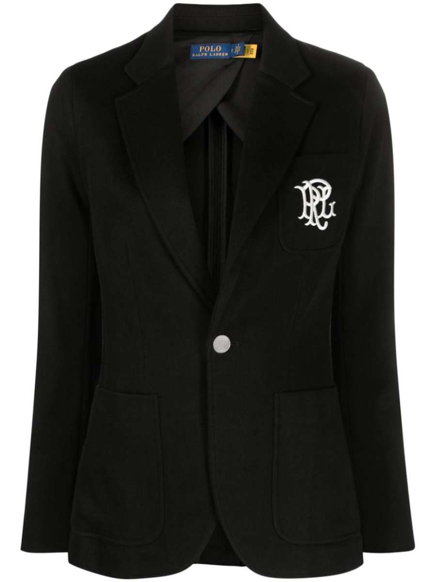 embroidered-logo single-breasted blazer