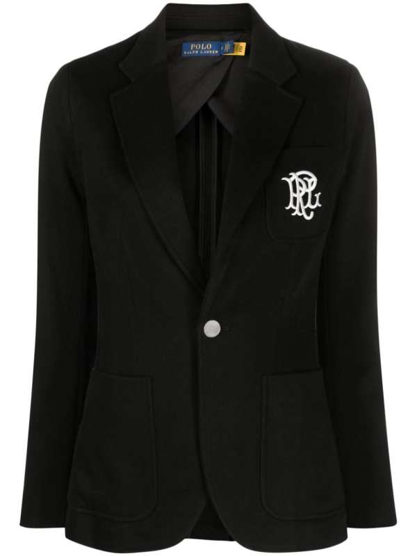 embroidered-logo single-breasted blazer