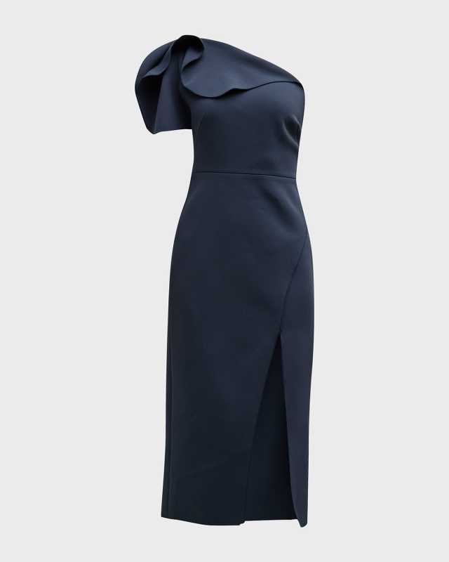 Acler Ruffle One-Shoulder Midi Dress