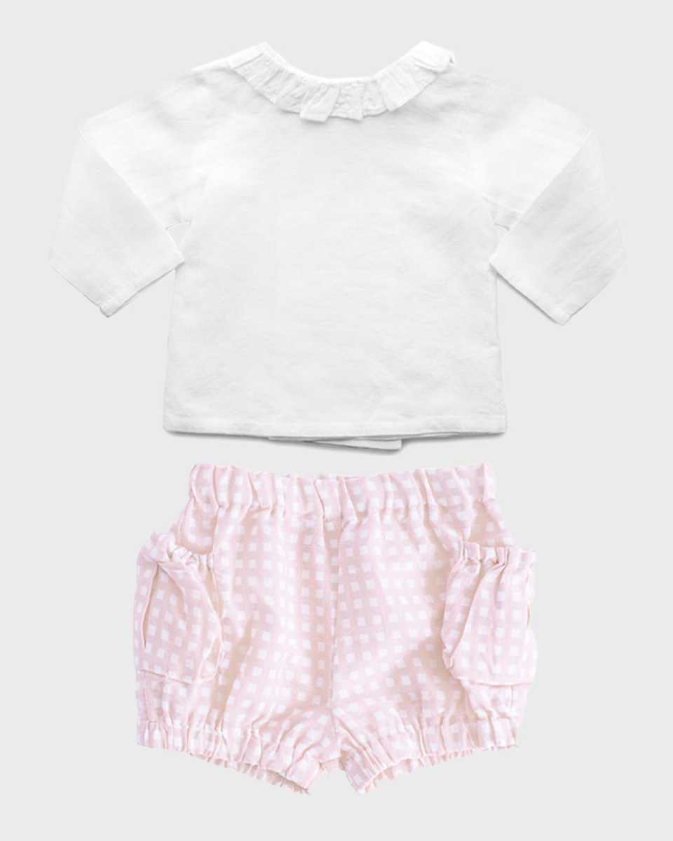 Girl's Two-Piece Blouse W/Shorts Set, Size Newborn-24