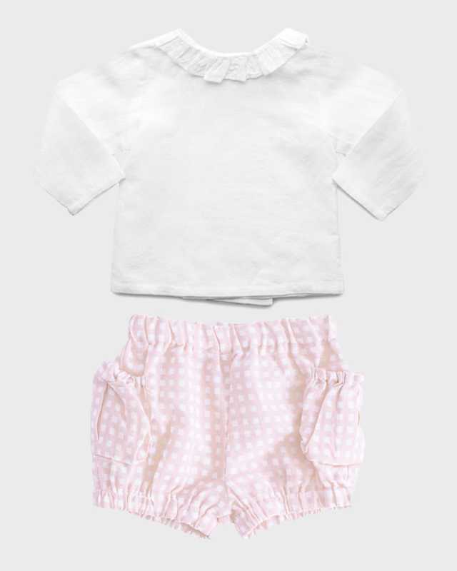 Girl's Two-Piece Blouse W/Shorts Set, Size Newborn-24