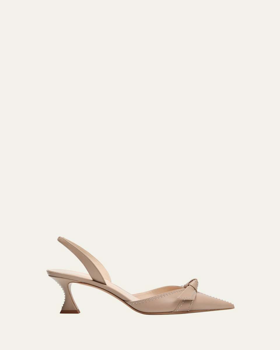 Clarita Stud Leather Bow Slingback Pumps
