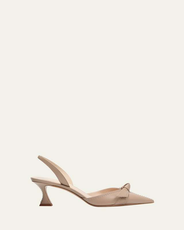 Clarita Stud Leather Bow Slingback Pumps