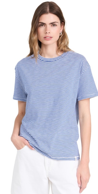rag & bone Mini Slub Stripe Boyfriend Tee Bluewht