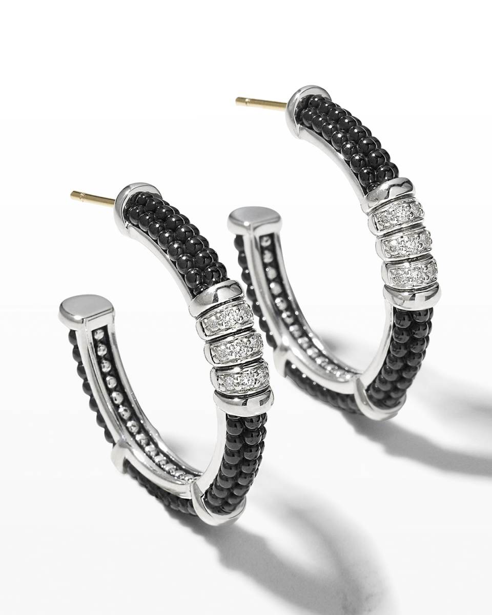 Black Caviar Diamond Hoop Earrings