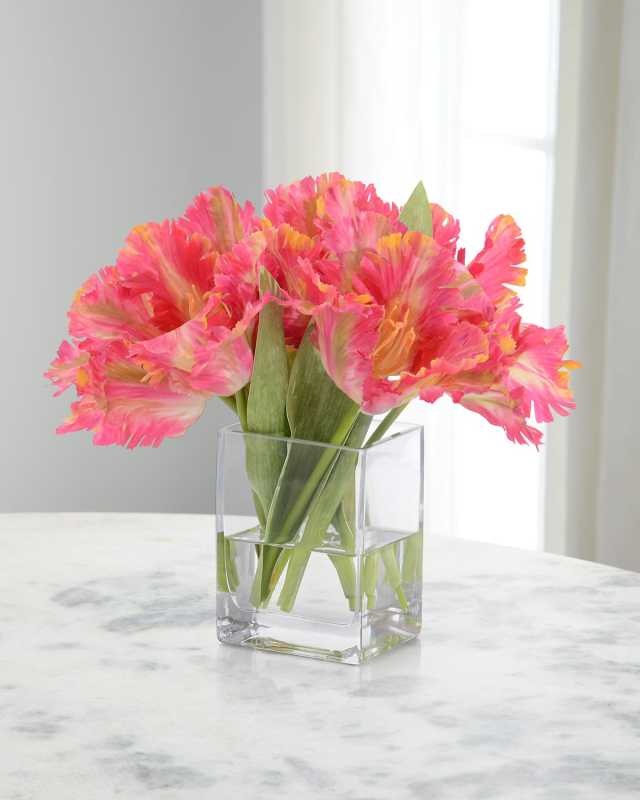 Real Touch Sweet Ruffle Tulips 11" Faux Floral Arrangement in Glass Vase
