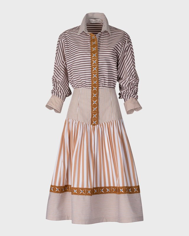 Lamar Multi-Striped Midi Shirtdress