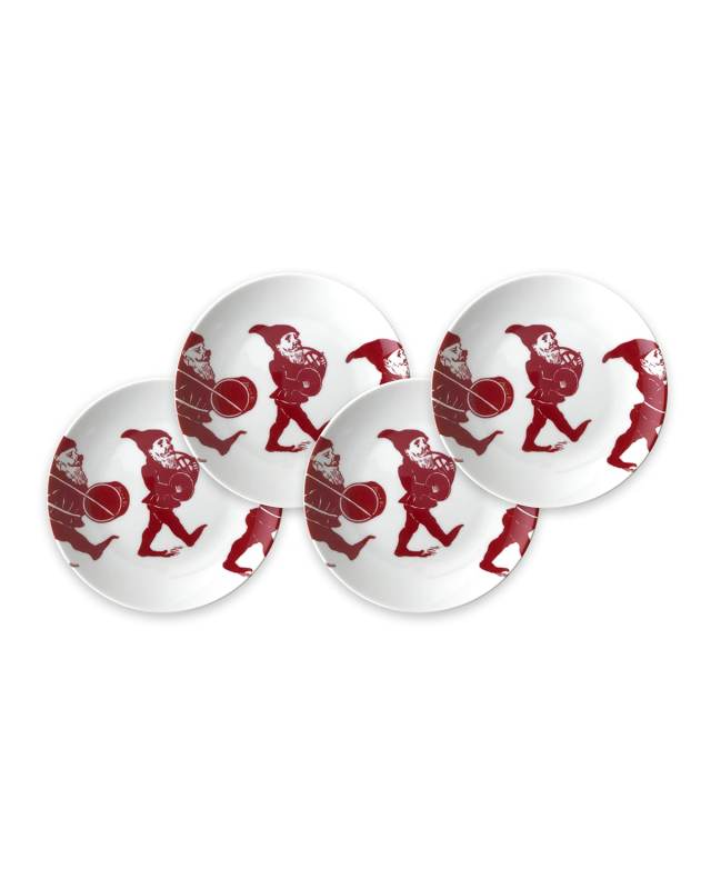 Elves Red Canapes Plates, Set of 4