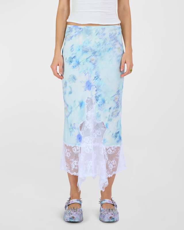 Hiss Lace Tie-Dye Midi Skirt