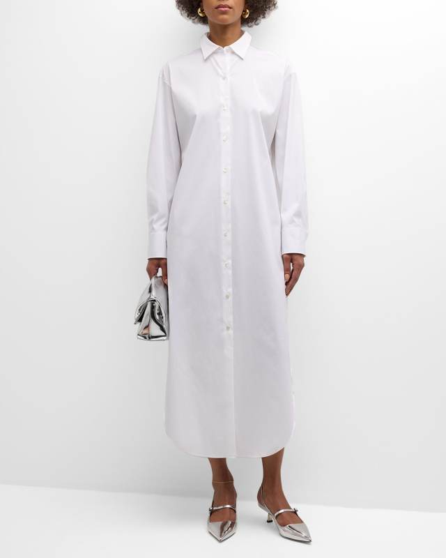 Relaxed Cotton Button-Front Maxi Shirtdress