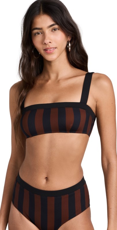 STAUD Liv Bikini Top Black/Tan Seashore Stripe