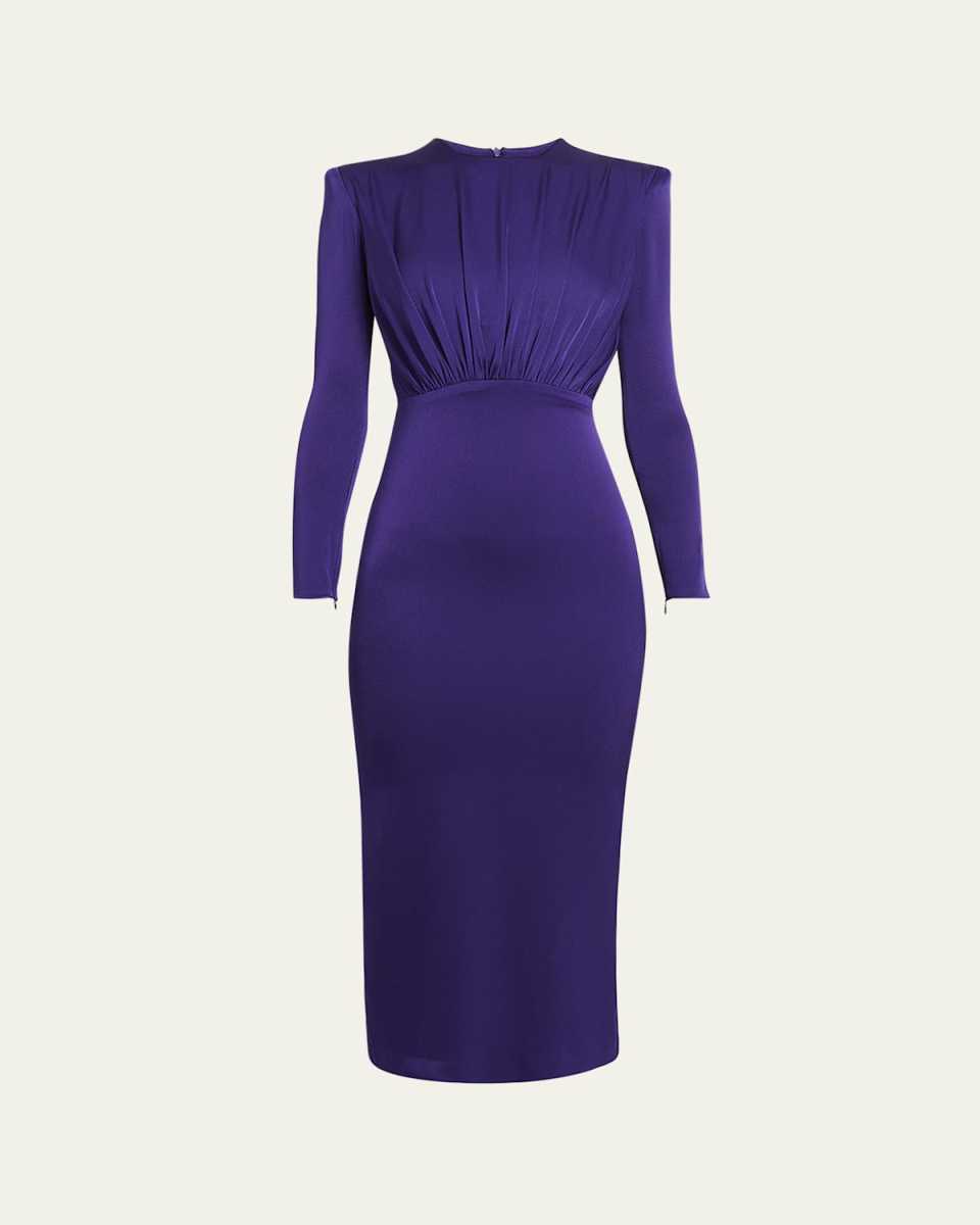 Satin Crepe Ruched Midi Dress