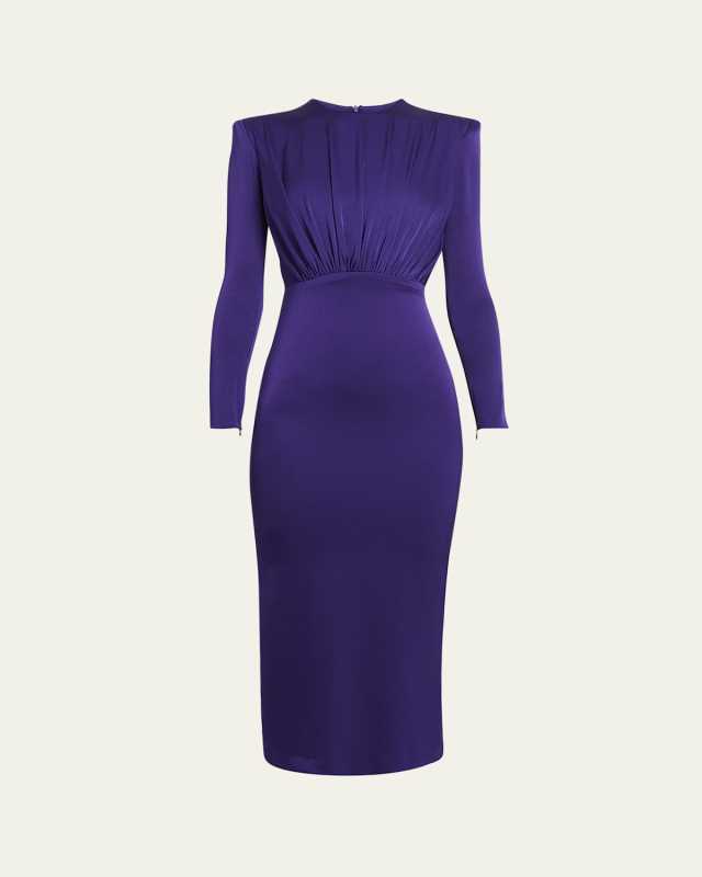 Satin Crepe Ruched Midi Dress