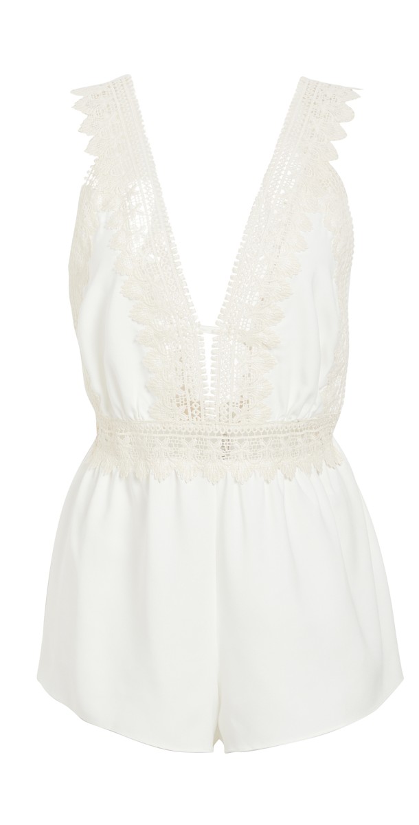 Flora Nikrooz Matte Romper with Crochet Trim Ivory