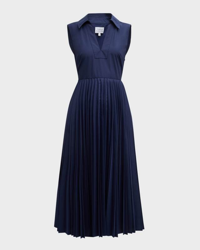 Carissa Sleeveless Pleated V-Neck Midi Dress