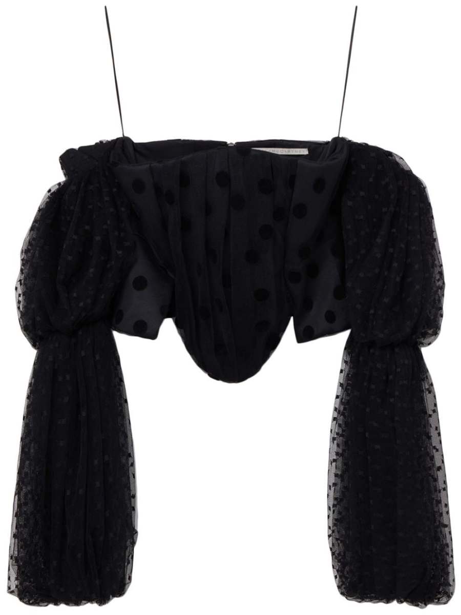 polka-dot off-shoulder bustier top