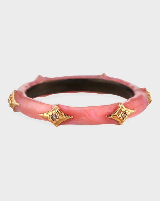 New World Pink Enamel Diamond Crivelli Stack Ring, Size 6.5