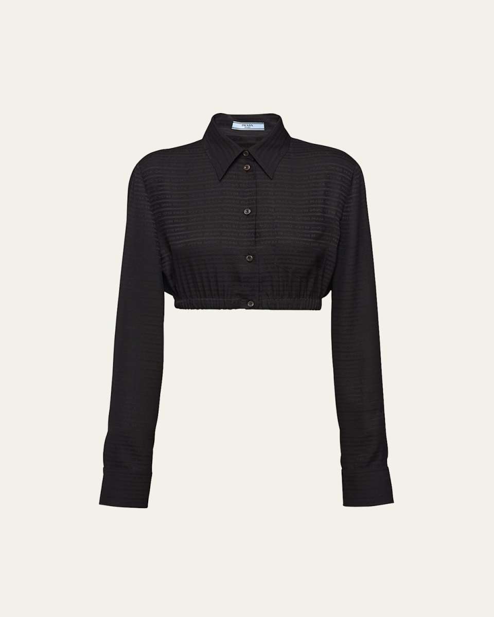 Cropped Crepe De Chine Silk Logo Blouse