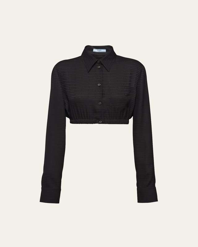 Cropped Crepe De Chine Silk Logo Blouse