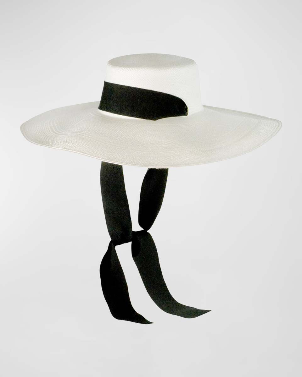 Cordovan Straw Large Brim Hat With Velvet Ban