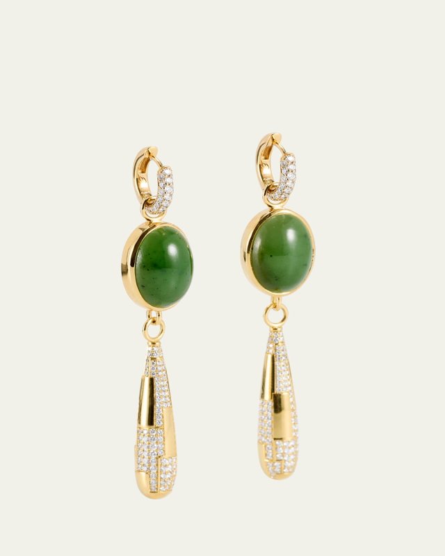 The Swedish Grace, Aventurine and Skyline Diamond Drops, in Yellow Gold and White Diamonds