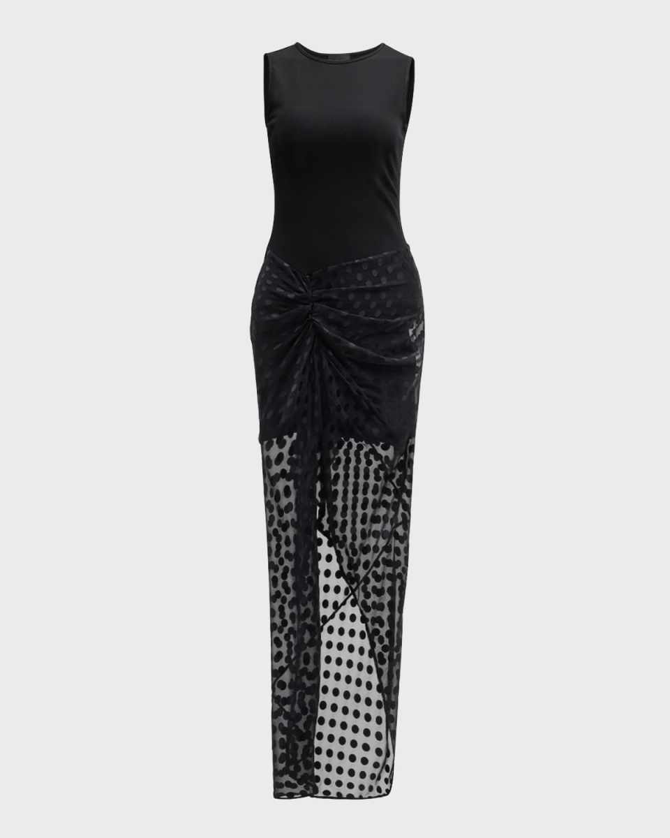 Asymmetric Dot Jacquard Knit Tank Top Midi Dress
