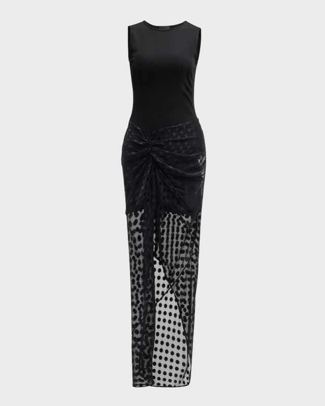 Asymmetric Dot Jacquard Knit Tank Top Midi Dress