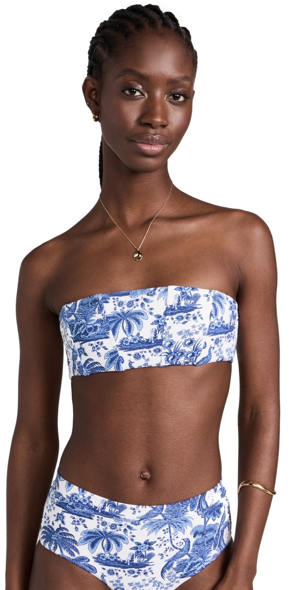 STAUD Mala Bikini Top Blue Toile