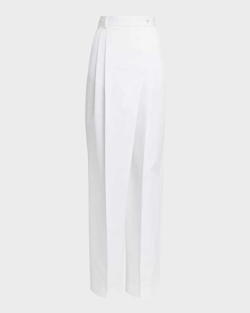 Cotton Popeline Flared Wide-Leg Pants with Frontal French Pockets