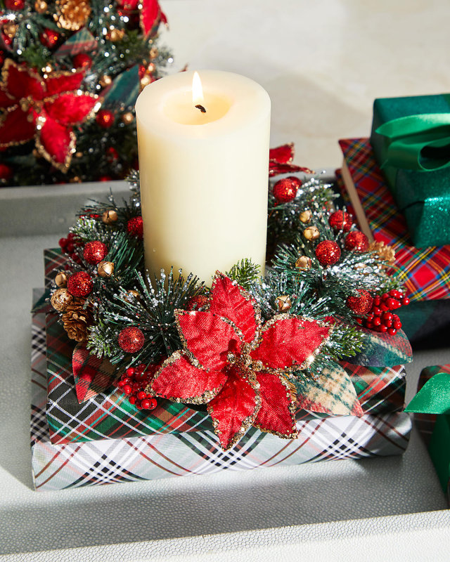 4" Regal Poinsettia Candle Ring Christmas Wreath