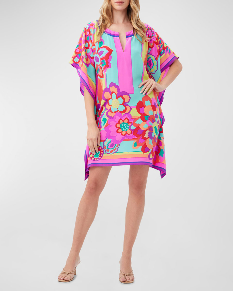 Theodora Floral-Print Caftan Mini Dress