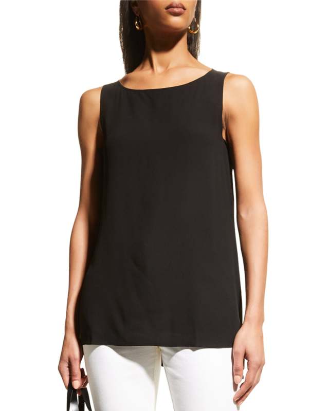 Petite Bateau-Neck Silk Georgette Crepe Shell