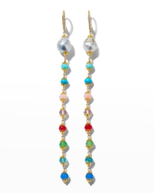 18k Wire Wrap Line Earrings with Tahitian Pearls